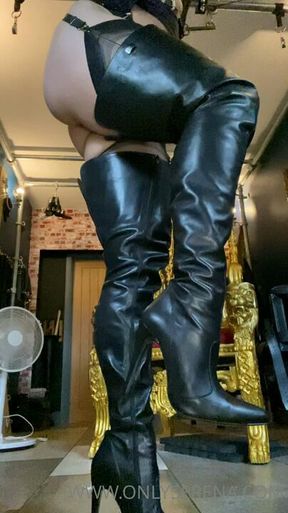 Showing off my thigh high leather stiletto boots