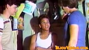 Retro gay threesome with armpit licking and cock sucking