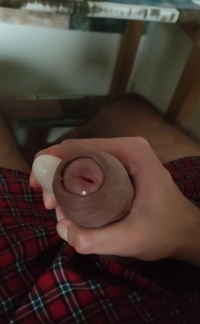 Shooting a big load using a vibrator on my cock  I almost hit my face