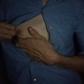 Unbutton shirt and show chest