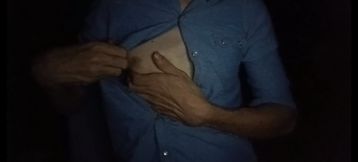 Unbutton shirt and show chest