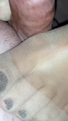 Dani Rubs His Big Dick on Sexy Legs of His Partner in Amazing Tan Pantyhose