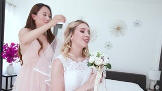 European babe in a bride outfit sucks and fucks