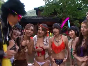 Cosplay Japanese Babes Enjoy Outdoor Gangbang Adventure Together