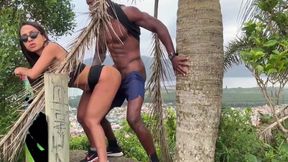 Outdoor latina MILF gives a sloppy head and takes it in the ass