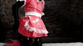 Self-bondage crossdresser maid gagged and chastised with sextoy and vibrator
