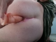 9 inch dildo full insert into my gaping ass including balls on base