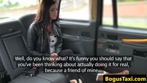 Busty taxi beauty spunked in mouth by cabbie