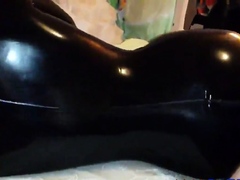 Sex with my girl in black latex catsuit