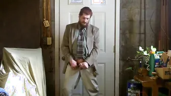Straight Israeli daddy jerks off in business suit