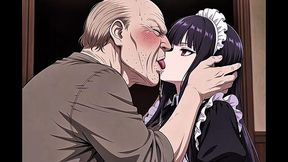 Horny Japanese goth maid girl does everything an ugly man desires anytime.
