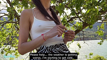 Stranger fucked petite brunette outdoors and made her squirt - Squir7een