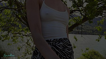Stranger fucked petite brunette outdoors and made her squirt - Squir7een