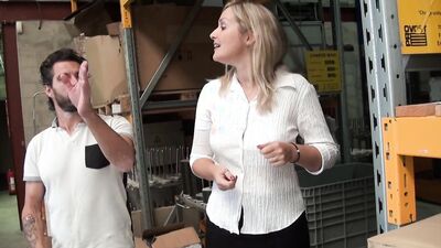 Blonde boss blows a worker and gets ass fucked in the warehouse