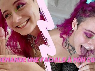 POV French alt girl sucks her roomate's cock and gets a huge cum facial