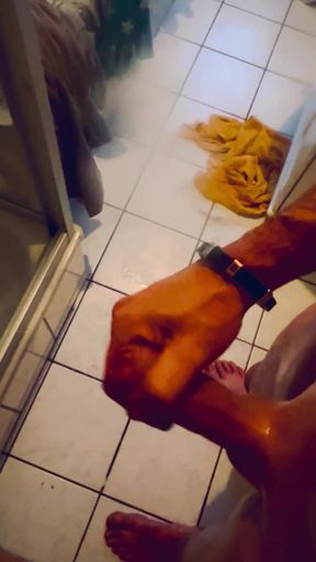 German man is horny in the shower.