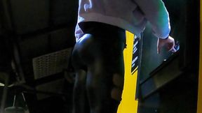 Shiny Silky Muscle Exposed Soaking in Public