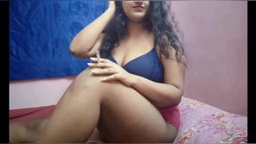 Stepsister enjoys dirty talk with her stepbrother while smoking and sucking his huge indian dick
