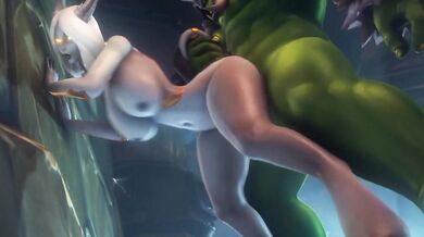Draenei gets her big tits fucked by orcs