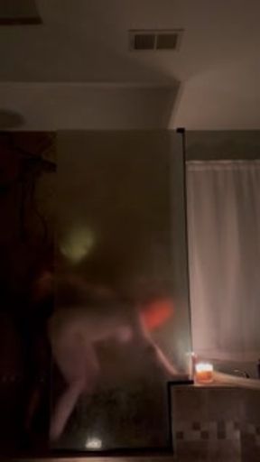 Big booty Milf gets fucked in the shower by her bbc while husband is working. Female orgasm.