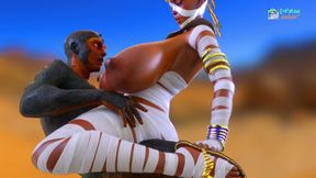 Ancient Mummy Queen with Massive Heavy Hanging Tits Takes Her Worshipper Through Multiple Positions for Desert Breeding