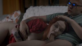 Redhead Stepmom in a Red Robe Gets Fucked Before Dad Gets Home