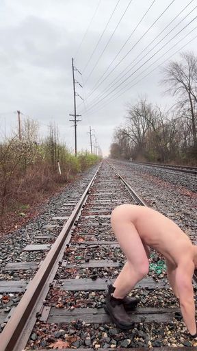 Rain-soaked Asian Muscle God in Jockstrap Bounces Pecs, Shows V-taper &amp; Eats His Massive Load on Train Tracks