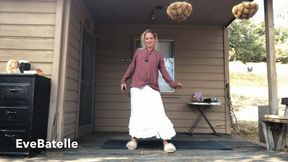 White Long Skirt Outdoor Splits Tease