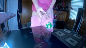 Sissy in Pink Fishnets Sprays Her Cumload All Over Her Dressing Table