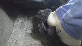 slippers with toe socks teasing in car