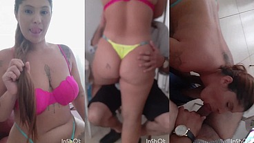Ruiva putona engole o pau grande do marido corno até levar leitinho na cara e logo depois eles vão na casa do amigo comedor pra ela chupa outra rola grossa