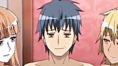 Innocent boy gets a mouthful of hot blonde babes in a steamy bathroom fuckfest