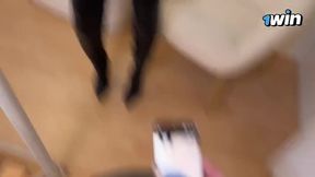Hot stepmom in leather outfit cum twice from stepson's hard dick