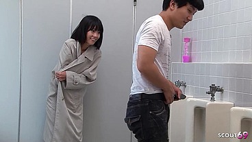 Small Tits Slim Japanese nymphomanaic Teen seduce Stranger to Uncensored Fuck on Public Toilet
