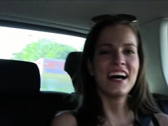 Lesbian girlfriends lick on the backseat
