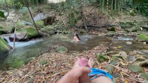 My shy stepsister bathes in the river, while she watches her I masturbate until I end up fucking her delicious ass