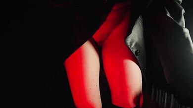 Masked Ghostface Girl Teases Leather Pussy Play With Harness and Gloves