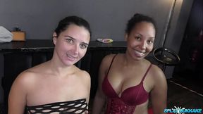Horny duo Pixiee and Sade suck cock and take bukkake facials
