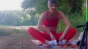 Horny Masturbate And Cum By The Wood