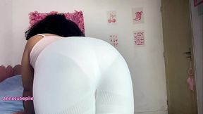 Curvy ebony babe in tight white shorts with a fat ass and fart fetish