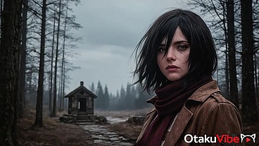 Mikasa spreads her legs in front of an old priest after the battl e with the Titans [AI]