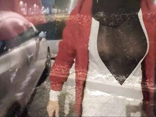 Crossdresser in nylon bodysuit with ramrod sleeve