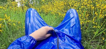 Wank and Piss in Blue PVC Suit