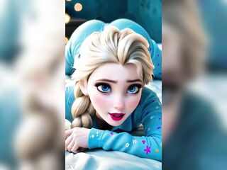 A uncommon glimpse of Queen Elsa relaxing in her pajamas. Simply breathtaking. AI-generated
