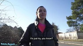 Public Agent - Latina dark haired teen with pert and puffy tits agrees to giving an outdoor blowjob to guy with big dick for money and letting him slide inside her tight wet pussy