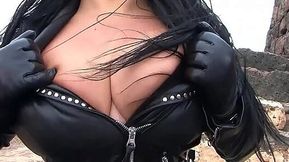 Outdoor Blowjob from Biker Babe with Huge Tits