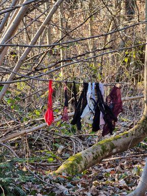 Found a stranger&rsquo;s Thong and String in the woods and covered them in my cum