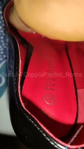 A nice footjob in my black stiletto shoes until he enjoys, he comes back from work and...