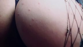 Sexy horny clown girl with a perfect ass has naughty fun with whipped cream at her kitchen
