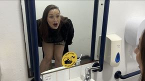 Cheating Wife Fucks Employee in Pub Toilet While Husband Waits Outside and Gets a Surprise Load All Over Her Face